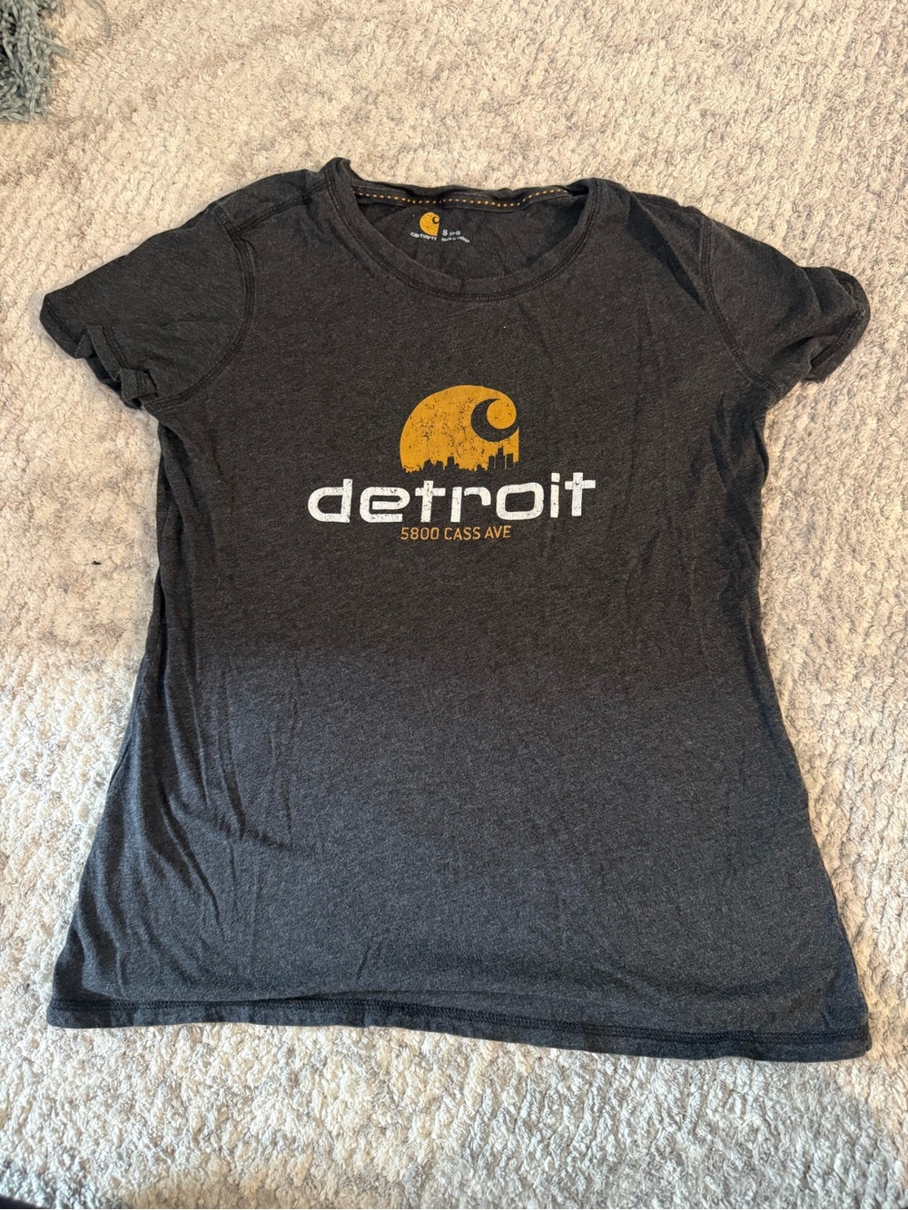Carhartt Women's Dark Grey Graphic Detroit Tee with Gold Logo